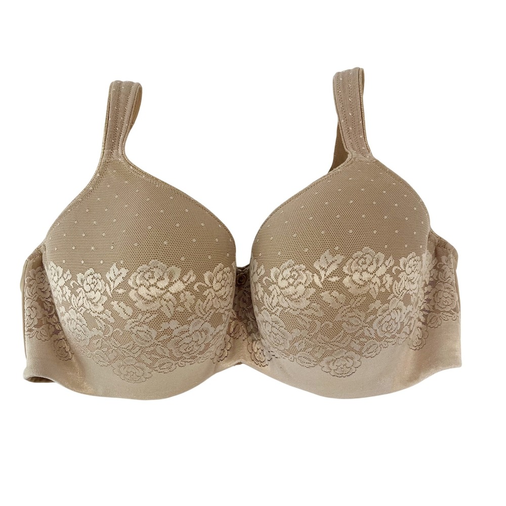 Soma Stunning Support Balconet Bra 38DDD Tan Beige Floral Lace Polka Dot‎ Mesh